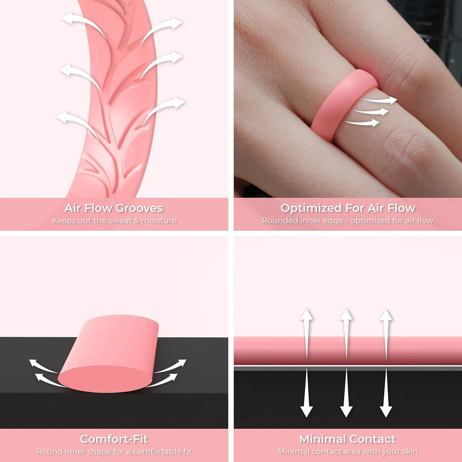 ThunderFit Women Silicone Wedding Bands, Breathable Leaf Cross Pattern Engagement Rings 5.5mm Wide 1.6mm Thick - 1/4 Variety Multipack