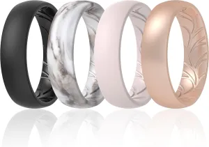 ThunderFit Women Silicone Wedding Bands, Breathable Leaf Cross Pattern Rubber Engagement Rings 5.5mm Wide 1.6mm Thick - 1/4 Variety Multipack