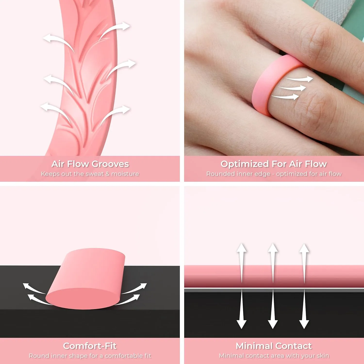 ThunderFit Women Silicone Wedding Bands, Breathable Leaf Cross Pattern Rubber Engagement Rings 5.5mm Wide 1.6mm Thick - 1/4 Variety Multipack