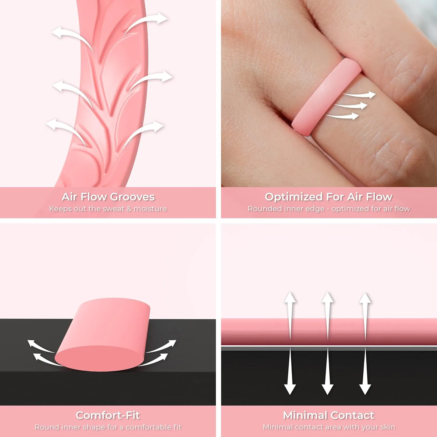 ThunderFit Women Silicone Wedding Rings, Breathable Leaf Cross Pattern Engagement Bands 4mm Wide 1.5mm Thick - 1/4 Variety Multipack