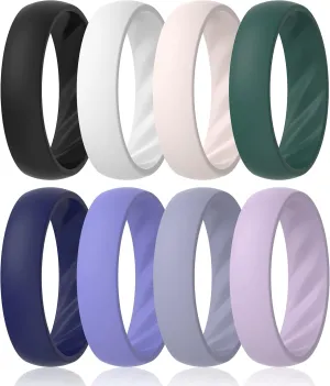 ThunderFit Women's Silicone Wedding Rings, Rubber Engagement Bands 6mm Wide 2mm Thick - 1/4/6/8/9/12 Variety Multipack