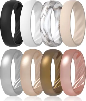 ThunderFit Women's Silicone Wedding Rings, Rubber Engagement Bands 6mm Wide 2mm Thick - 1/4/6/8/9/12 Variety Multipack