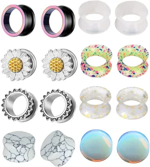 TIANCI FBYJS 8 Pairs Stainless Steel Ear Tunnels and Plugs Flesh Expander Earring Gauges Silicone Glass Piercing Strecher Set for Women Men 2G-5/8 G