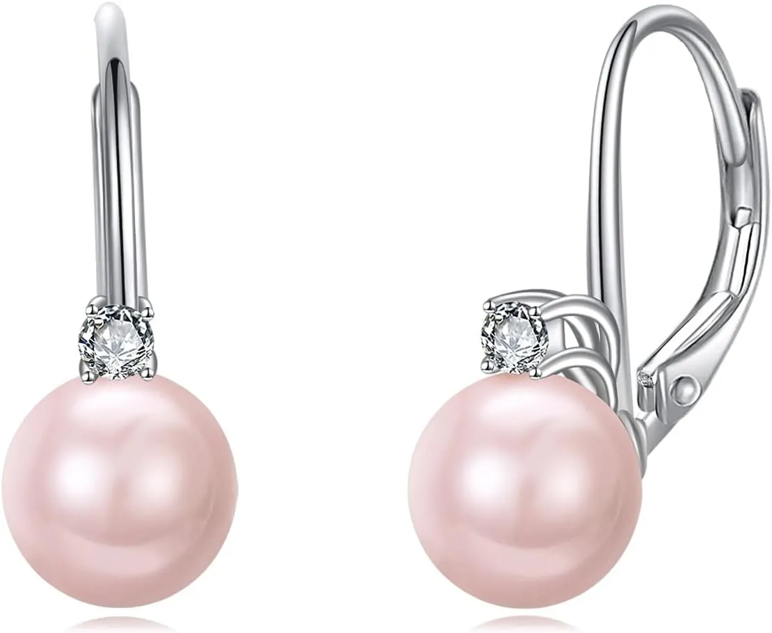 TIGER RIDER Pearl Earrings 925 Sterling Silver Leverback Hypoallergenic Drop Earring Jewelry for Women Birthday Gifts