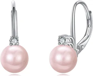 TIGER RIDER Pearl Earrings 925 Sterling Silver Leverback Hypoallergenic Drop Earring Jewelry for Women Birthday Gifts