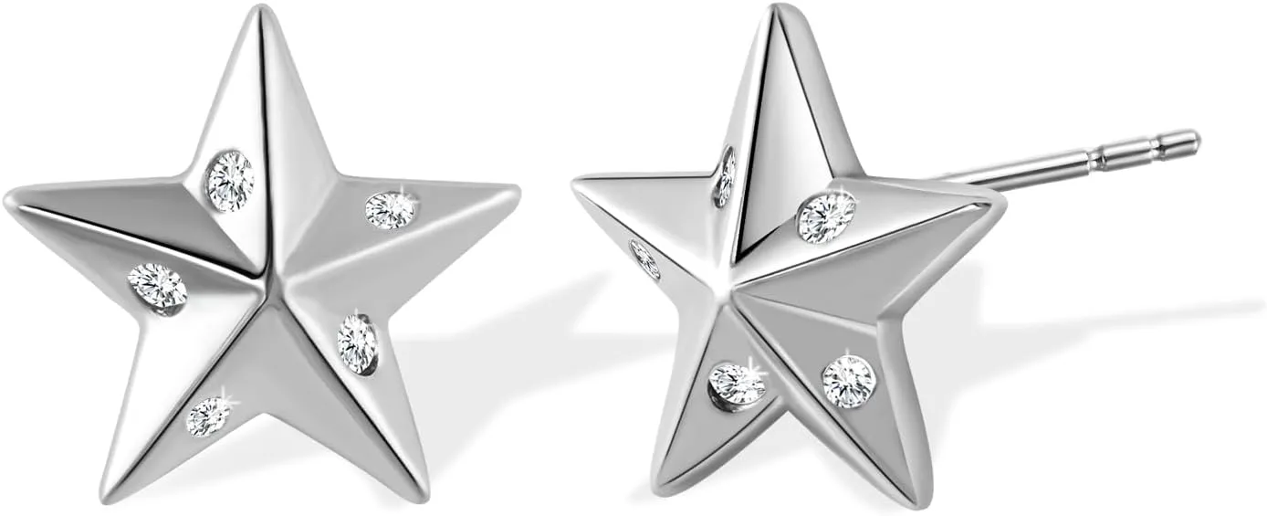Tiny Sterling Silver Star Stud Earrings for Women, Hypoallergenic with Cubic Zirconia Small Stud Earrings Star Jewelry