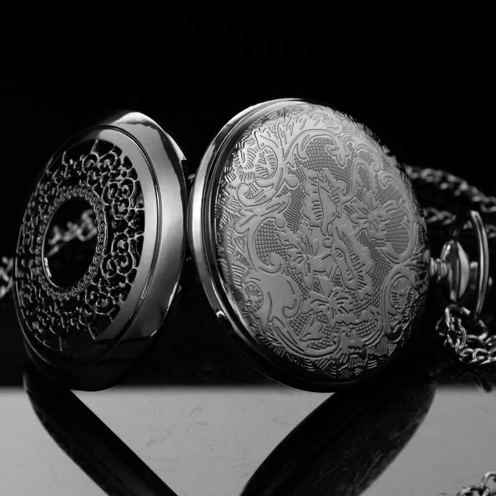 Tiong Pocket Watch Hollow Blue Star Design Roman Numerals Quartz with Chain Christmas Birthday Gifts