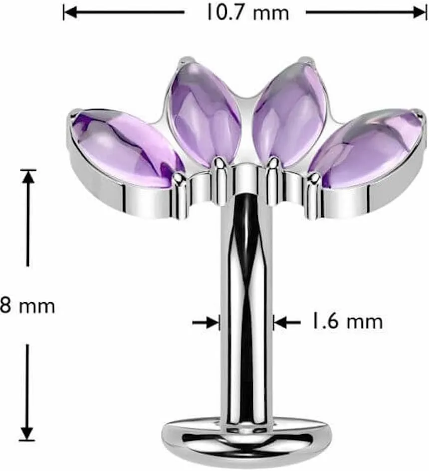 Titanium Threadless Floating Convex Base Belly Button Ring With 4 Marquise Natural Stone Fan Top