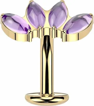 Titanium Threadless Floating Convex Base Belly Button Ring With 4 Marquise Natural Stone Fan Top