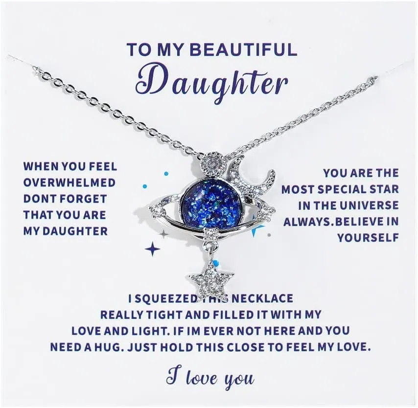 To My Daughter Universe Planet Star Necklace from Mom Dad Inspirational Daughter Birthday Gifts Jewelry Crystal Collar Chokers for Beautiful Daughter Granddaughter on Birthday Thanksgiving Day