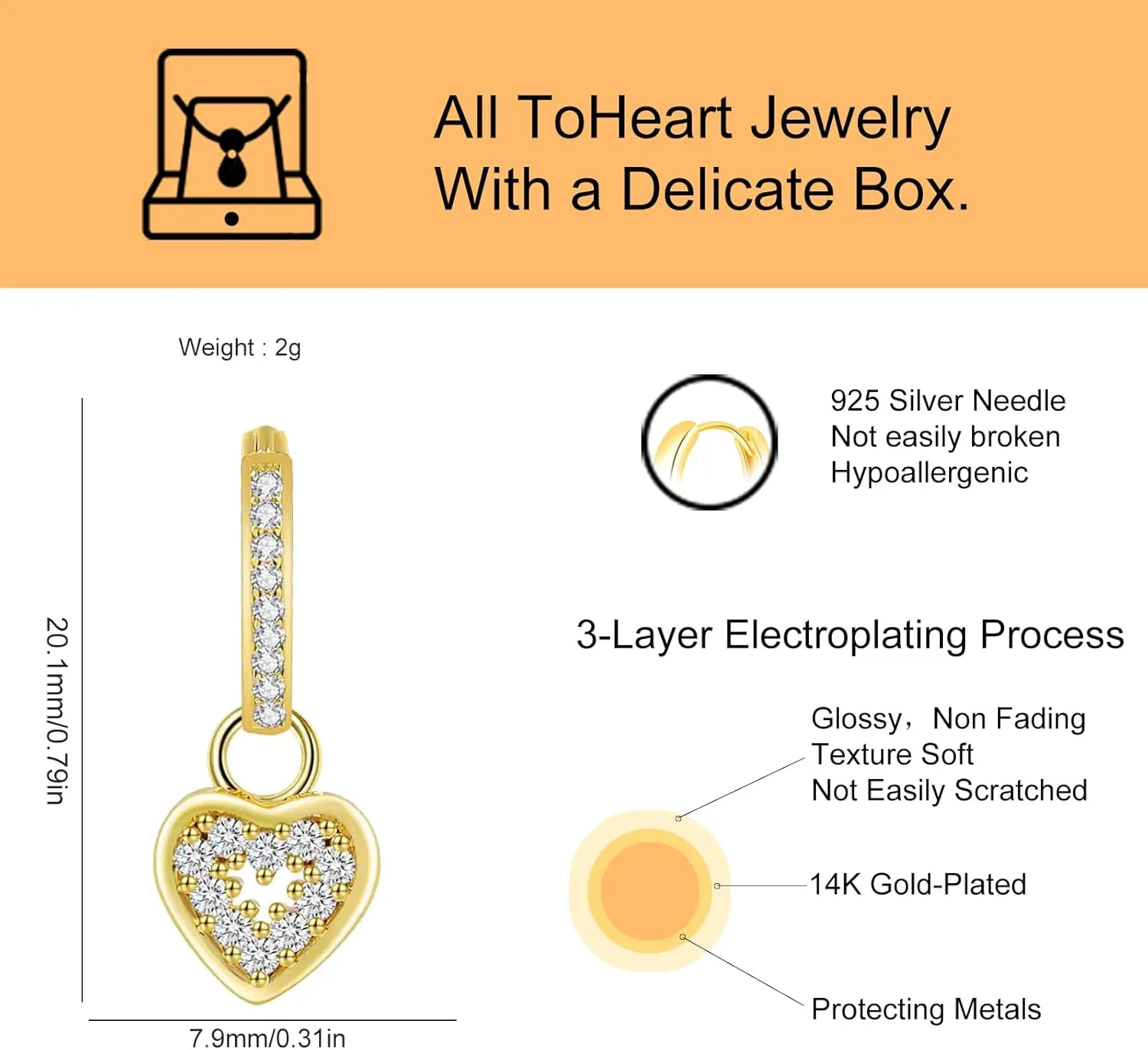 ToHeart Gold Heart Earrings, Hypoallergenic Small For Women Hollow Sweet Love Studs Earrings