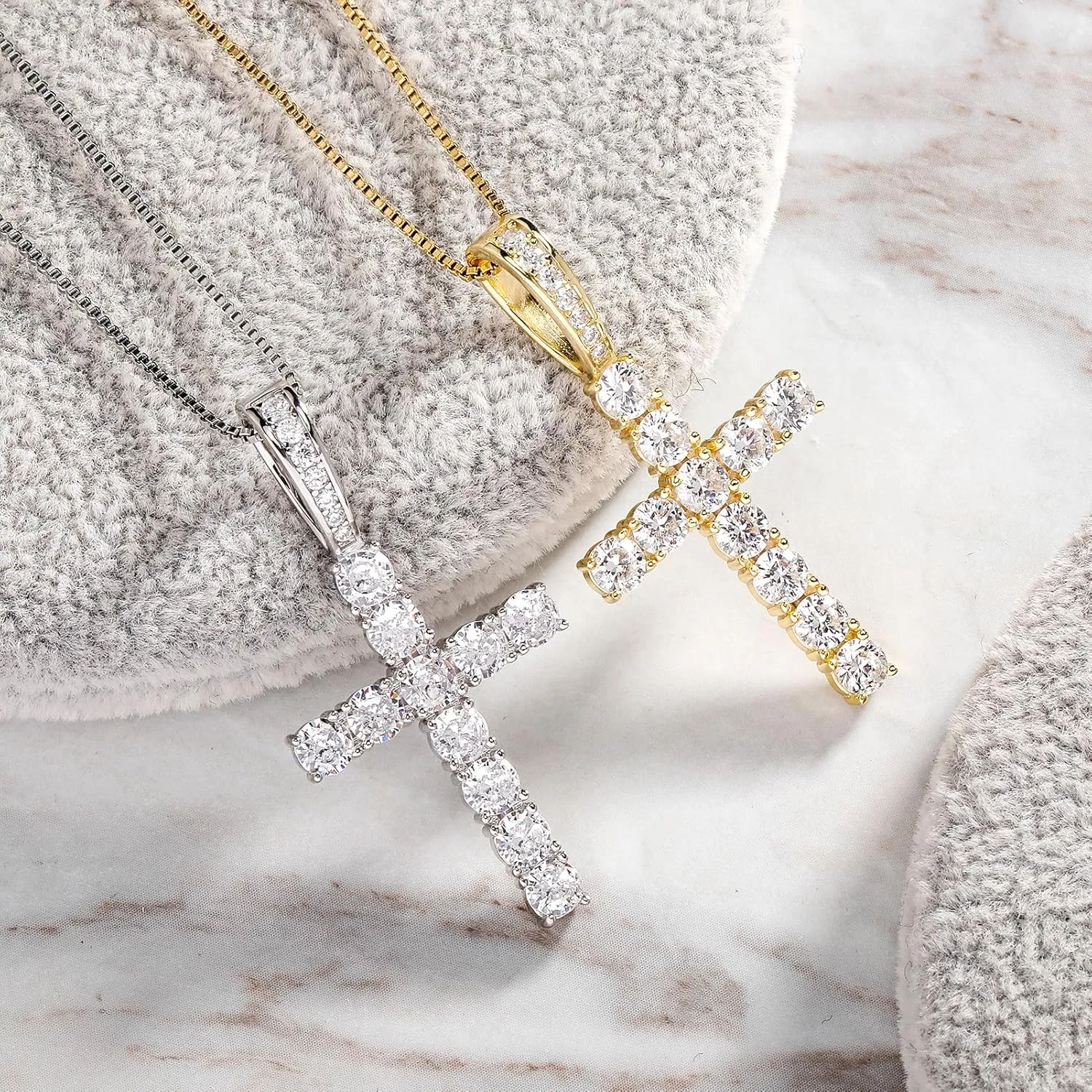 TOPGRILLZ Cross Necklace for Women Sterling Silver Necklace Gold Cross Necklace Iced out Cubic Zirconia Cross Chain for Men Cross Pendant with 20 Stainless Box Chain