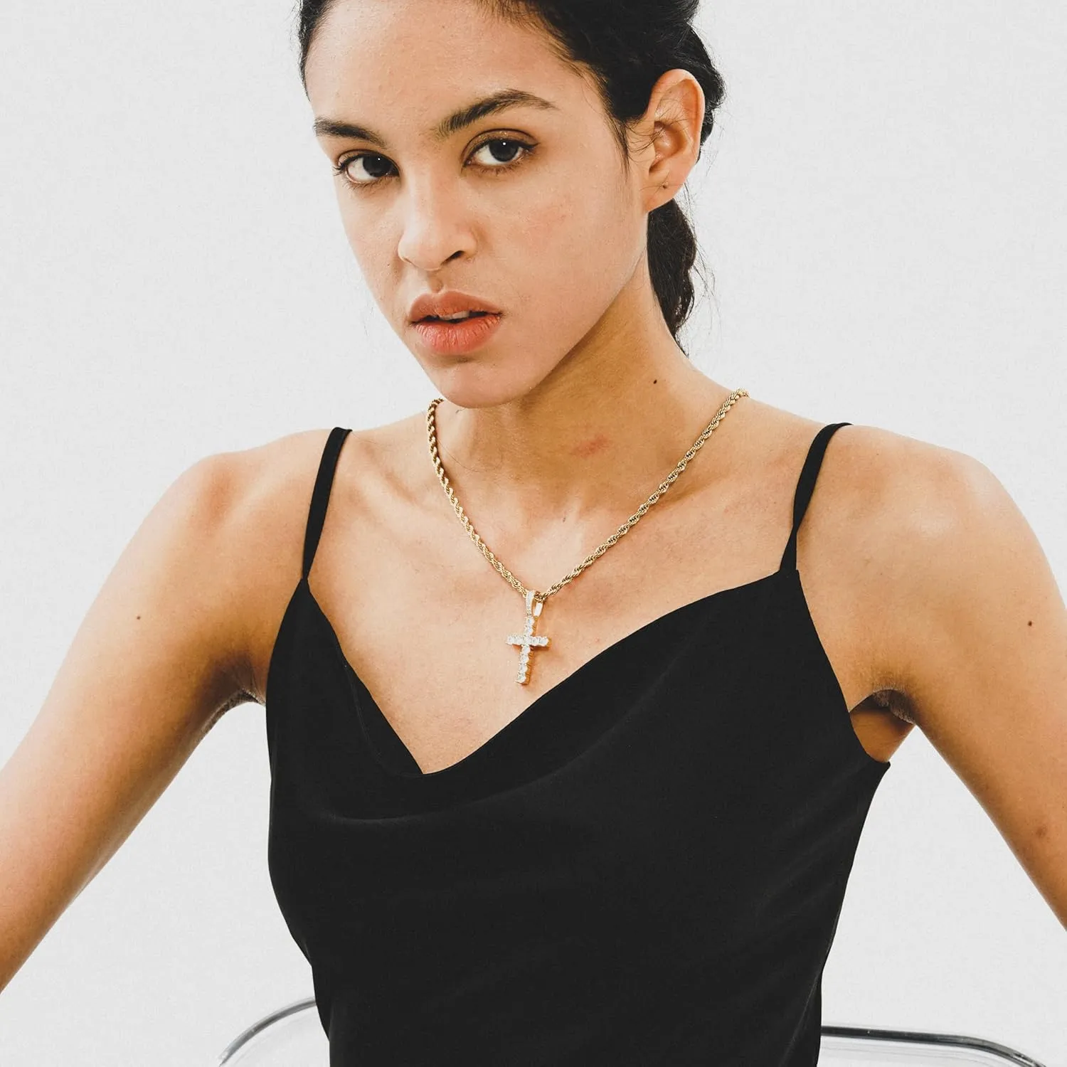 TOPGRILLZ Cross Necklace for Women Sterling Silver Necklace Gold Cross Necklace Iced out Cubic Zirconia Cross Chain for Men Cross Pendant with 20 Stainless Box Chain