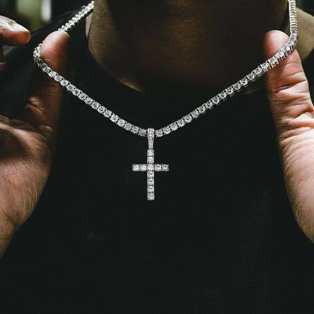 TOPGRILLZ Cross Necklace for Women Sterling Silver Necklace Gold Cross Necklace Iced out Cubic Zirconia Cross Chain for Men Cross Pendant with 20 Stainless Box Chain