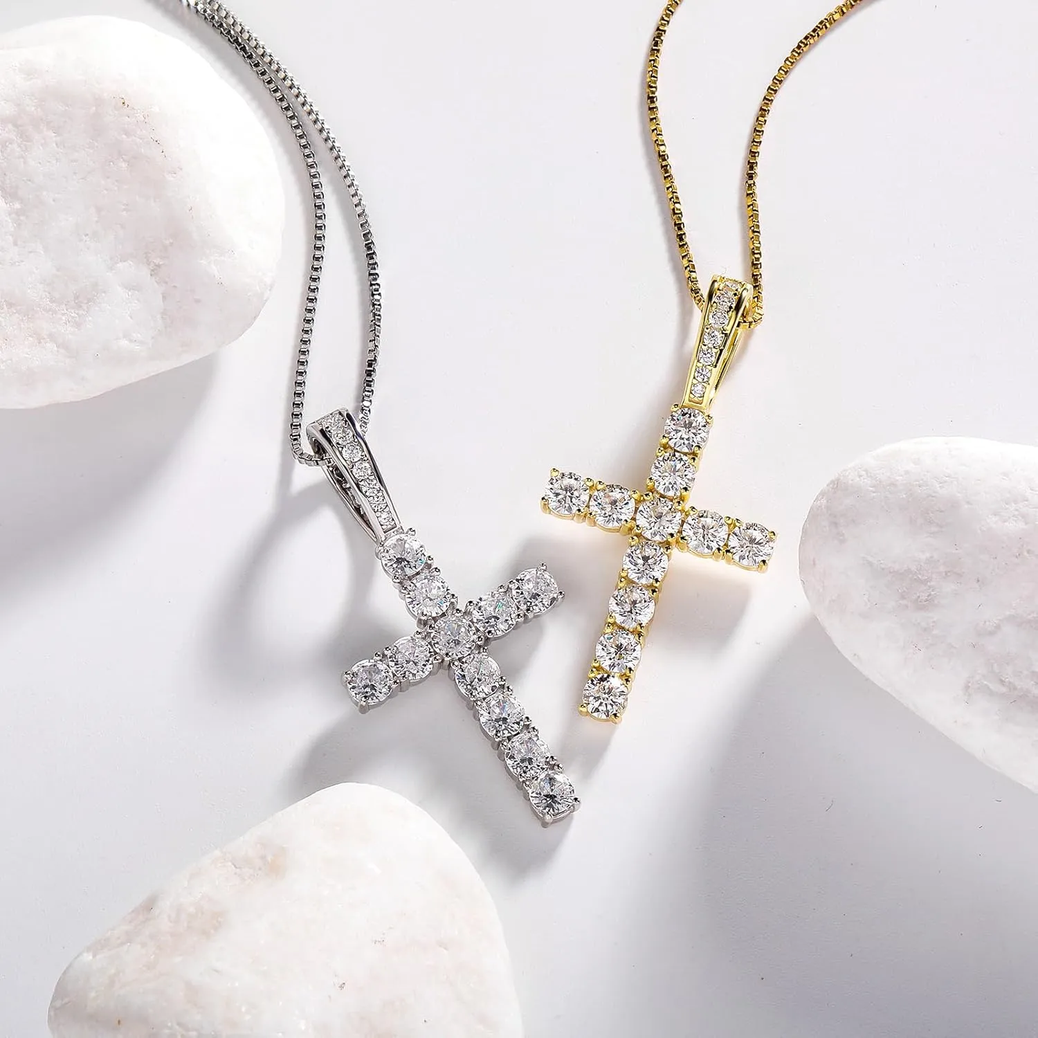 TOPGRILLZ Cross Necklace for Women Sterling Silver Necklace Gold Cross Necklace Iced out Cubic Zirconia Cross Chain for Men Cross Pendant with 20 Stainless Box Chain