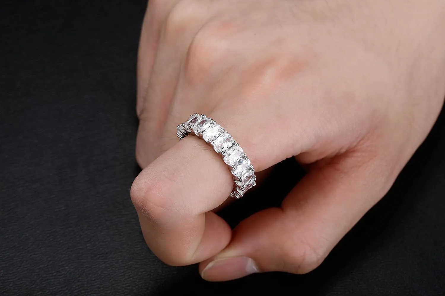 TOPGRILLZ Iced Out Baguette Oval Ring Cubic Zirconia Diamond 14K Gold Silver Band Pinky Eternity Ring for Men Women