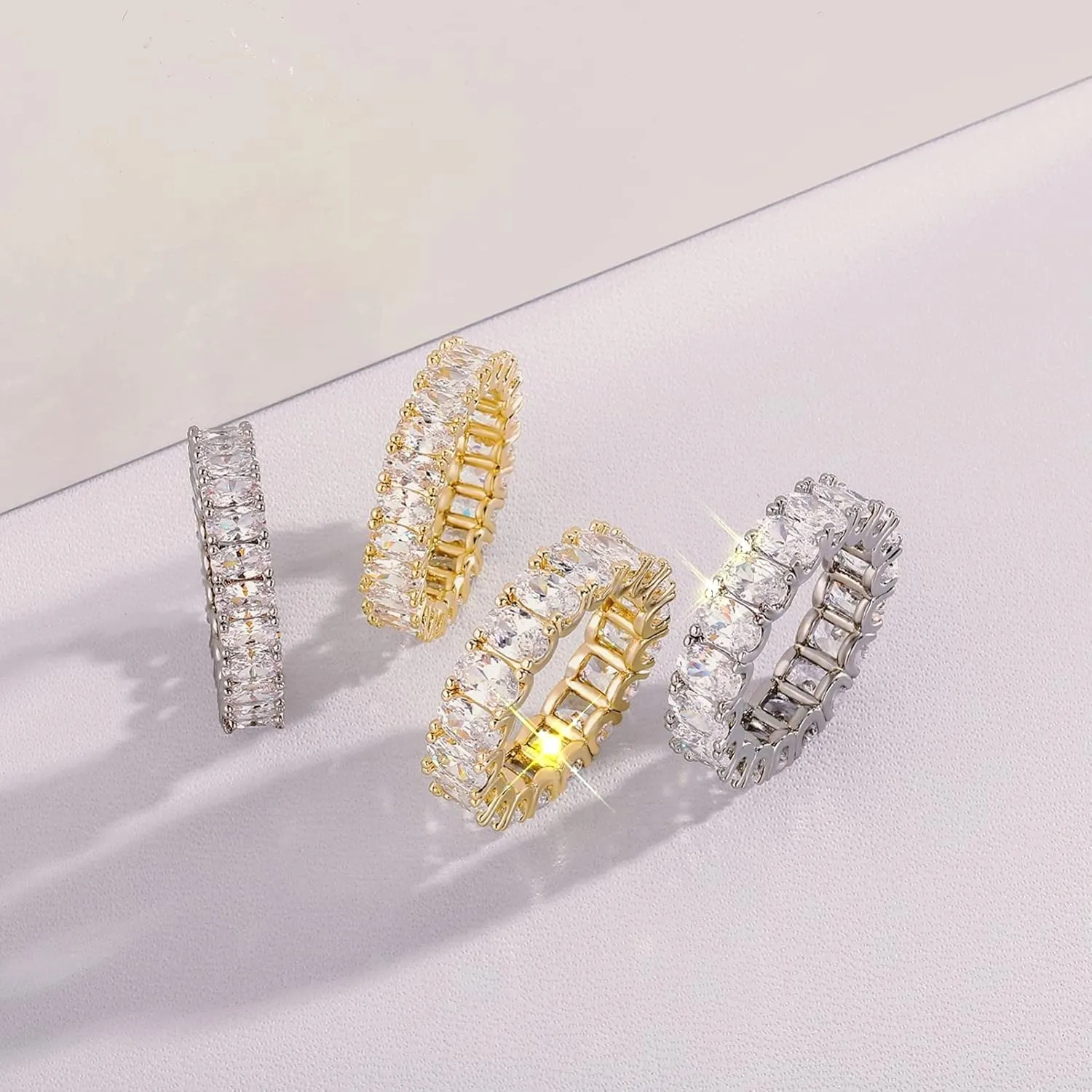 TOPGRILLZ Iced Out Baguette Oval Ring Cubic Zirconia Diamond 14K Gold Silver Band Pinky Eternity Ring for Men Women
