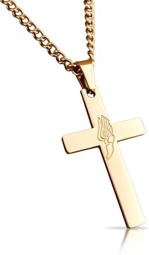 Track and Field Cross Pendant With Chain Necklace - 14K Gold Plated Stainless Steel