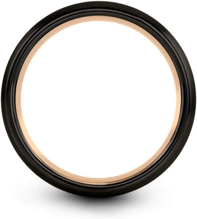 Tungsten Wedding Band Ring 8mm for Men Women 18k Rose Yellow Gold Plated Dome Off Set Line Black Grey Brushed Polished