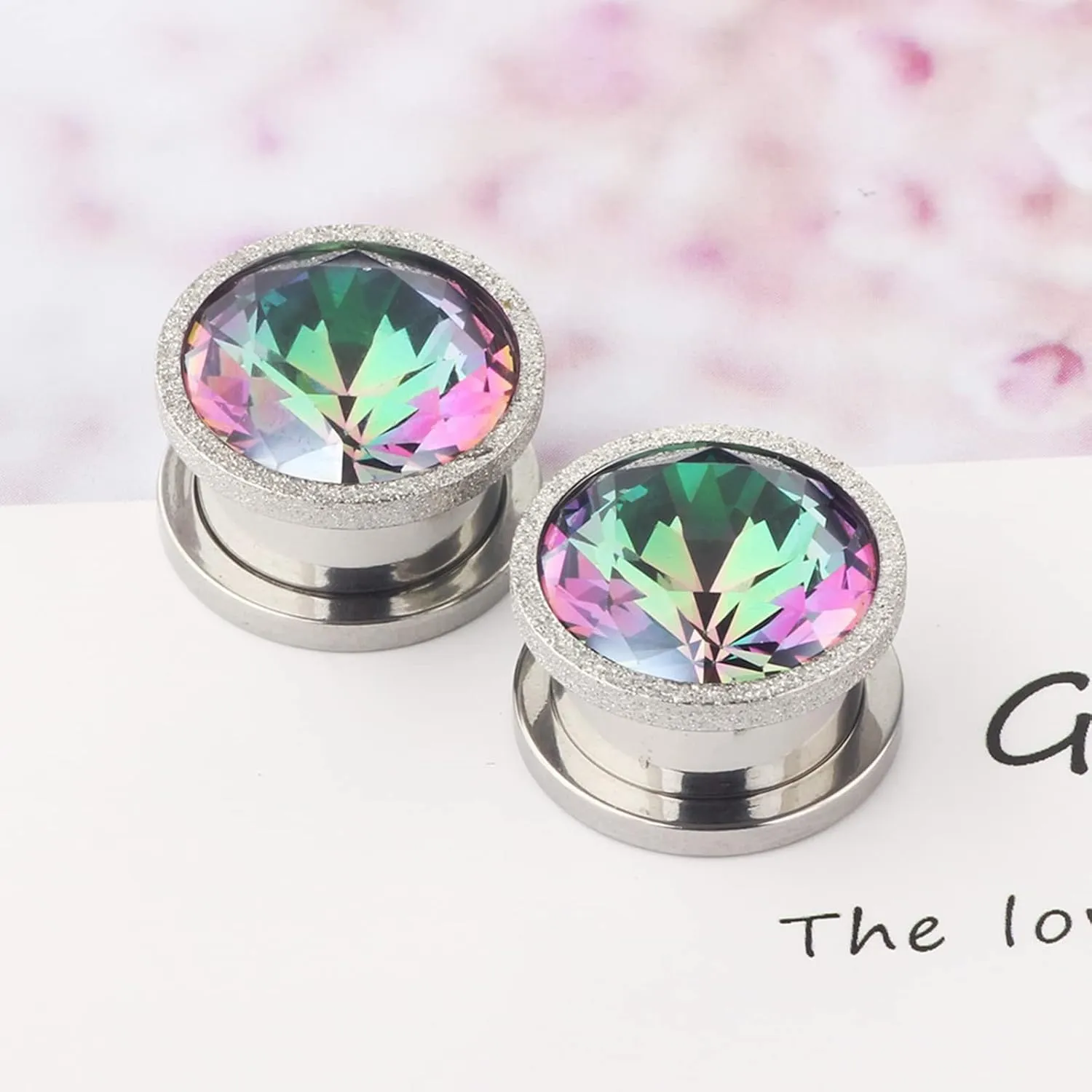 Tunnel Gauges, 2PCS Stainless Steel Tunnels For Ears Simple Round Multicolor Cubic Zirconia Ear Gauges 00G Body Piercings Jewelry