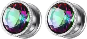 Tunnel Gauges, 2PCS Stainless Steel Tunnels For Ears Simple Round Multicolor Cubic Zirconia Ear Gauges 00G Body Piercings Jewelry