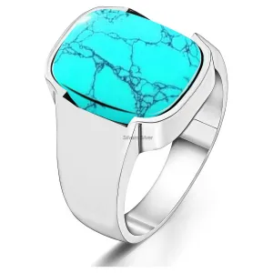 Turquoise Solid 925 Sterling Silver Signet Rings for Him, Men, Beautiful Handcrafted Christmas Gift for Fathers, Son, Boyfriend, Friend (US Ring size 11)