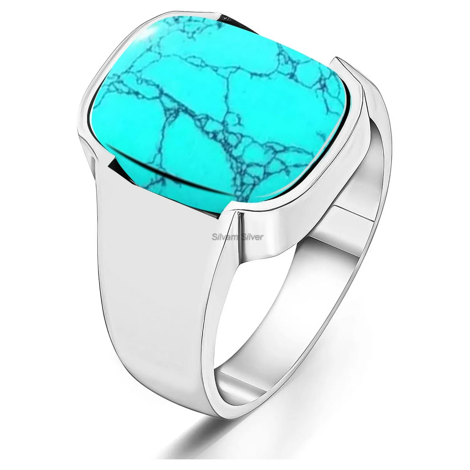 Turquoise Solid 925 Sterling Silver Signet Rings for Him, Men, Beautiful Handcrafted Christmas Gift for Fathers, Son, Boyfriend, Friend (US Ring size 11)
