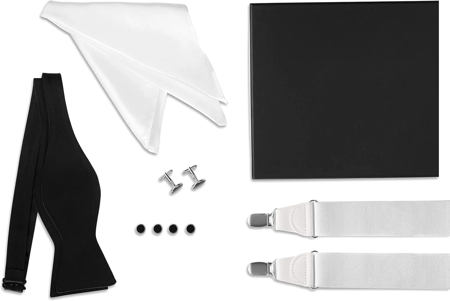 Tuxedo Set - Suspenders, Cufflinks & Studs, Bow Tie, Pocket Square & Box