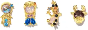 TV Movies Princess Beauty Inspired Stud Earrings, Gold-Tone Crystal Teacup and Teapot Design 925 Silver Earrings Stud (Blue and Purple)