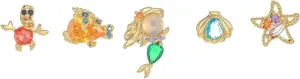 TV Movies Princess Beauty Inspired Stud Earrings, Gold-Tone Crystal Teacup and Teapot Design Silver Earrings Stud (Green and Red)