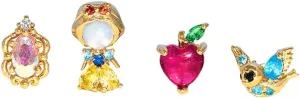 TV Movies Princess Beauty Inspired Stud Earrings, Gold-Tone Crystal Teacup and Teapot Design Silver Earrings Stud (Red and Blue)