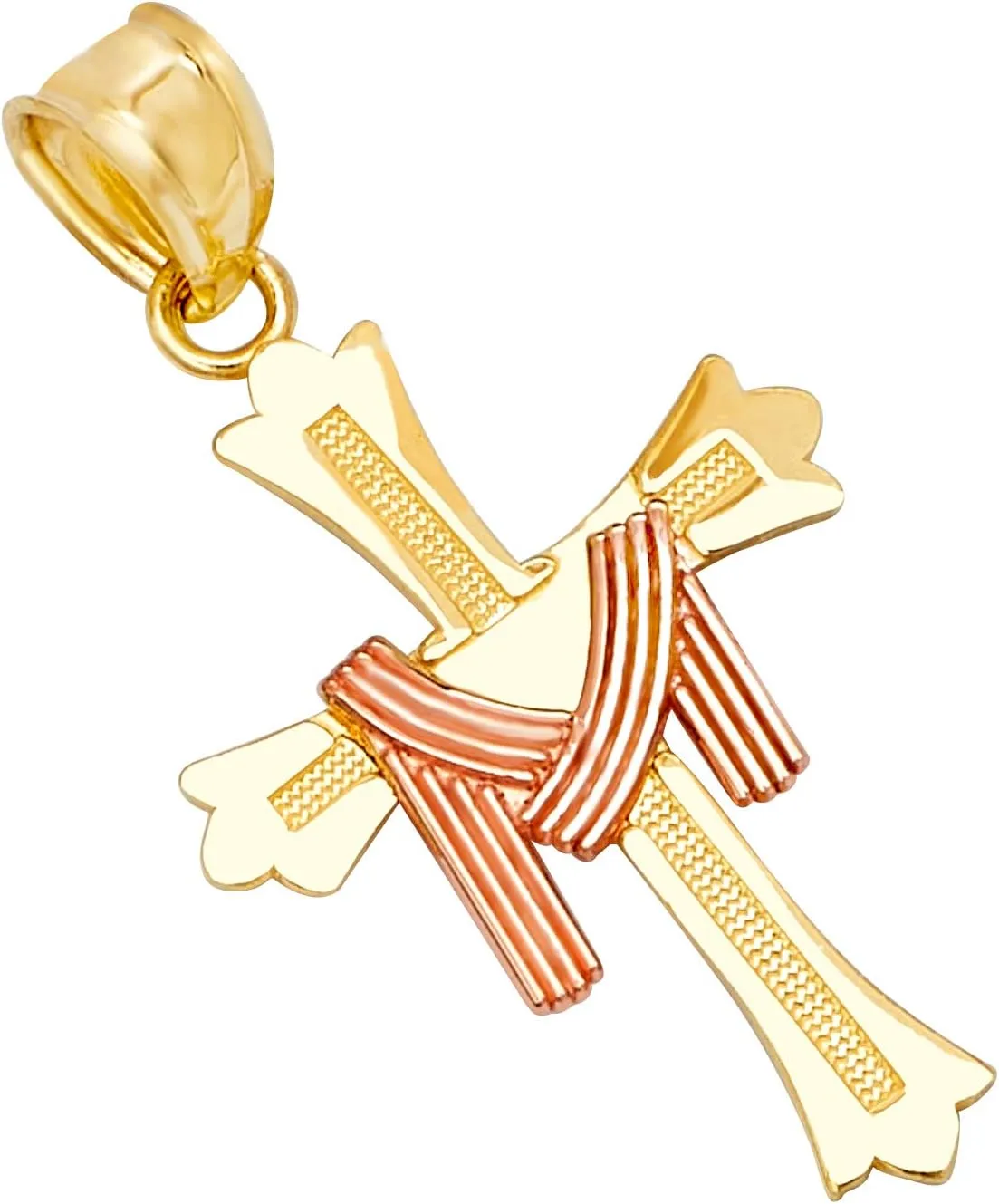 TWJC 14k REAL Two Tone Gold Religious Crucifix Jesus Cross Charm Pendant