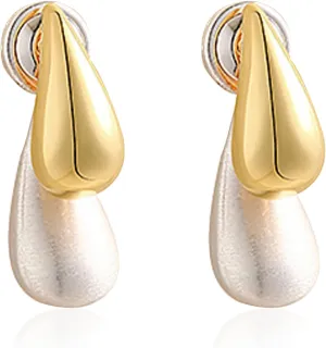 Two Tone Gold Silver Tear Drop Earrings for Women Lightweight Teardrop Front and Back Double Sided Stud Earrings Jewelry Gift