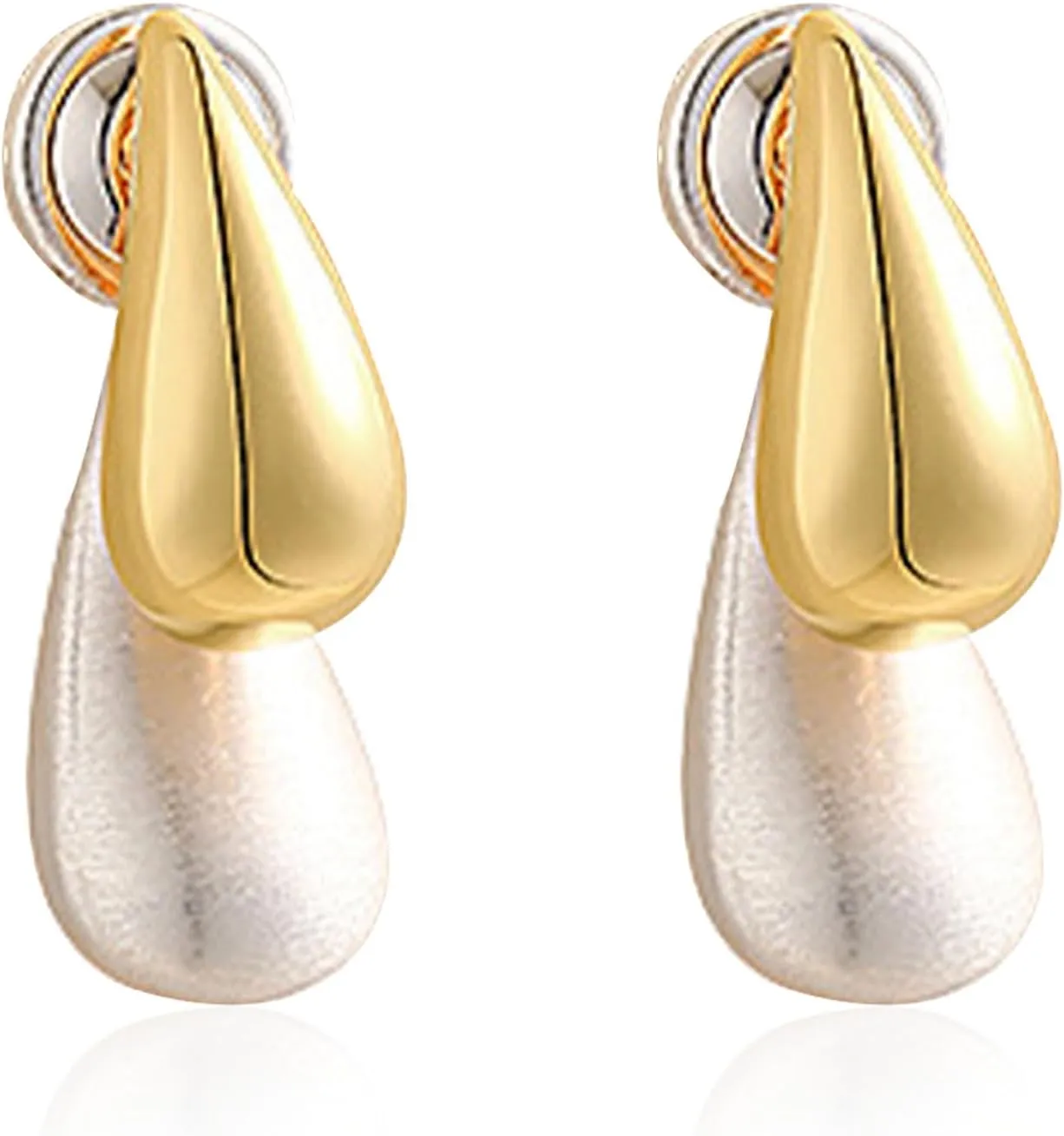 Two Tone Gold Silver Tear Drop Earrings for Women Lightweight Teardrop Front and Back Double Sided Stud Earrings Jewelry Gift