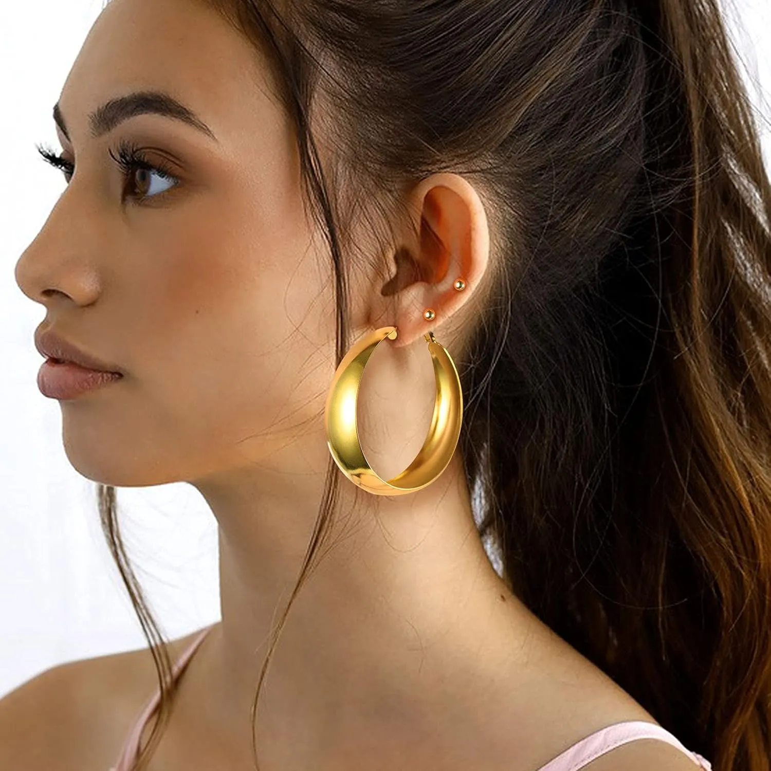 U7 Chunky Hoop Earrings for Women, 30/40/60/80mm Stainless Steel Hoops, Gold Hoop Earrings, Simple & Polished Thick Ear Jewelry,Black Hoop Earrings