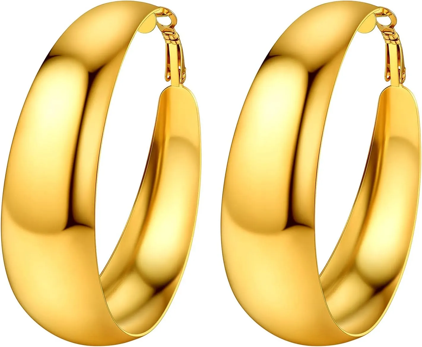 U7 Chunky Hoop Earrings for Women, 30/40/60/80mm Stainless Steel Hoops, Gold Hoop Earrings, Simple & Polished Thick Ear Jewelry,Black Hoop Earrings