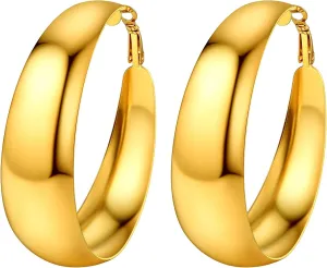 U7 Chunky Hoop Earrings for Women, 30/40/60/80mm Stainless Steel Hoops, Gold Hoop Earrings, Simple & Polished Thick Ear Jewelry,Black Hoop Earrings