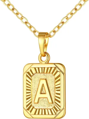 U7 Monogram Necklace A-Z 26 Letters Pendants 18K Gold/Platinum Plated Square Capital Initial Necklaces for Women Men, Resizable Chain 20"-22"