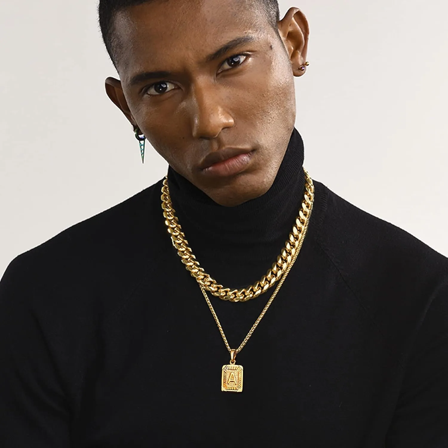 U7 Monogram Necklace A-Z 26 Letters Pendants 18K Gold/Platinum Plated Square Capital Initial Necklaces for Women Men, Resizable Chain 20"-22"