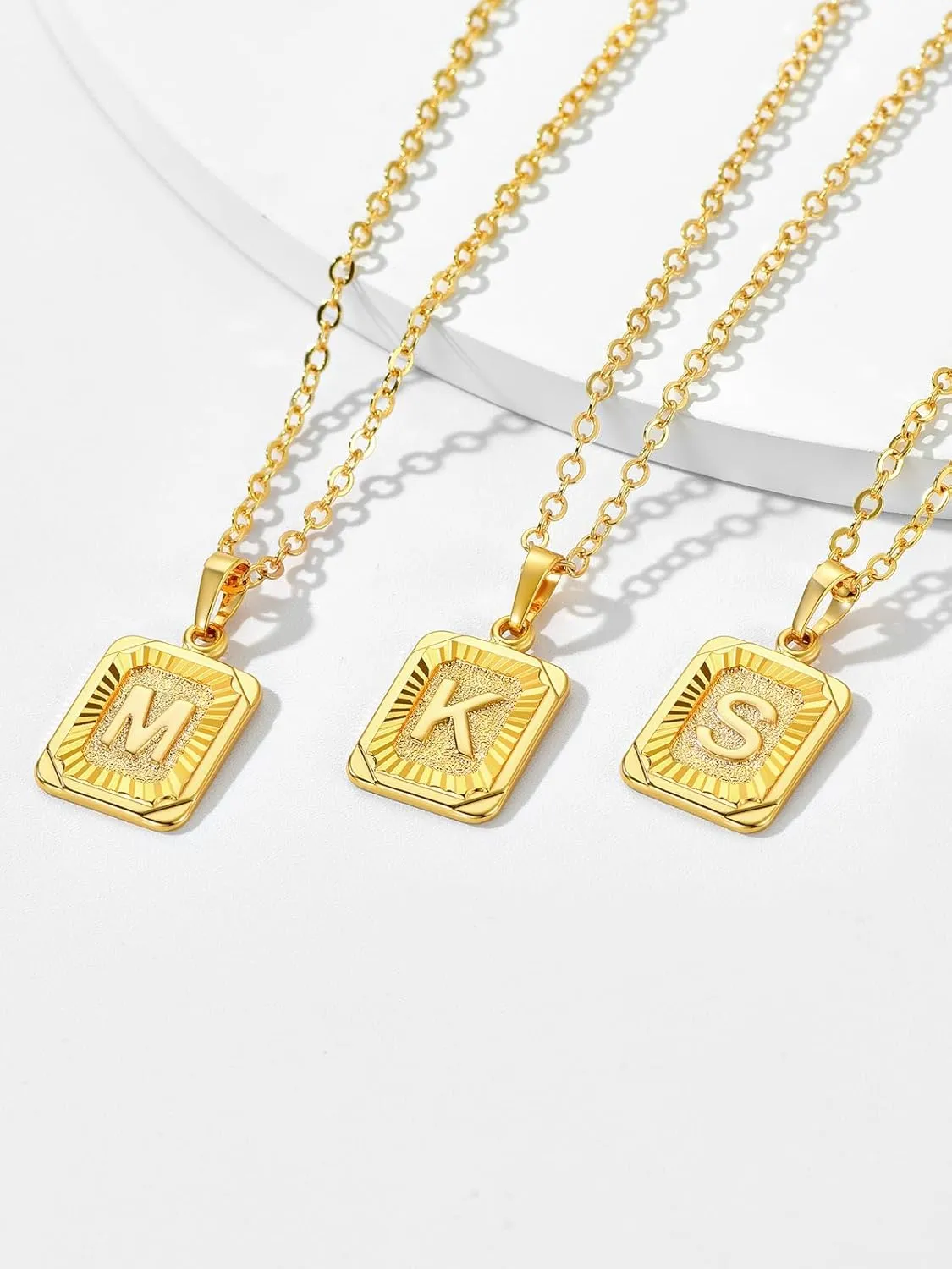 U7 Monogram Necklace A-Z 26 Letters Pendants 18K Gold/Platinum Plated Square Capital Initial Necklaces for Women Men, Resizable Chain 20"-22"