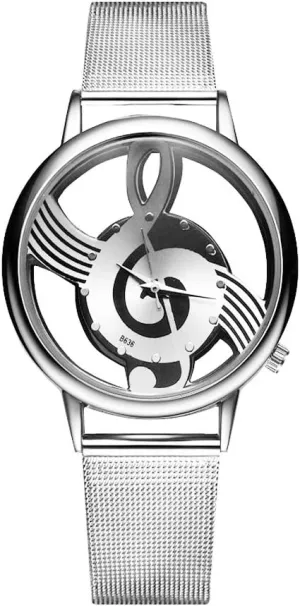 Unique Watch Musical Note Hollow Stainless Steel Mesh Strap Quartz Unisex Fashion Wrist Watch