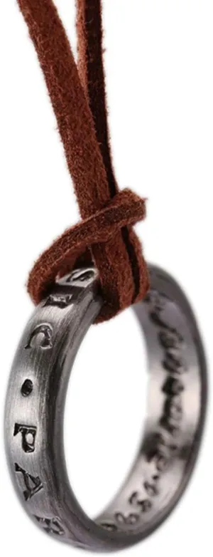 Unisex Uncharted 4 Nathan Drake Ring Pendant Necklace with Adjustable Brown Leather Chain