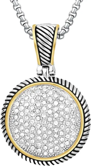 UNY JEWEL Jewelry Make a Statement With Our Two Tone Twisted Cable Wire Round Circle Enhancer Pendant Featuring Pave Rhinestone 2mm Box Chain 45cm   5cm Extension