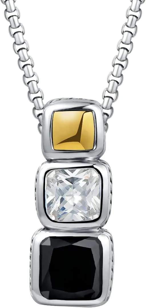 UNY JEWEL Make a Statement Square Princess Cut CZ Designer Inspired 2.5mm Box Chain 45CM 5CM Extension Women Necklace Pendant