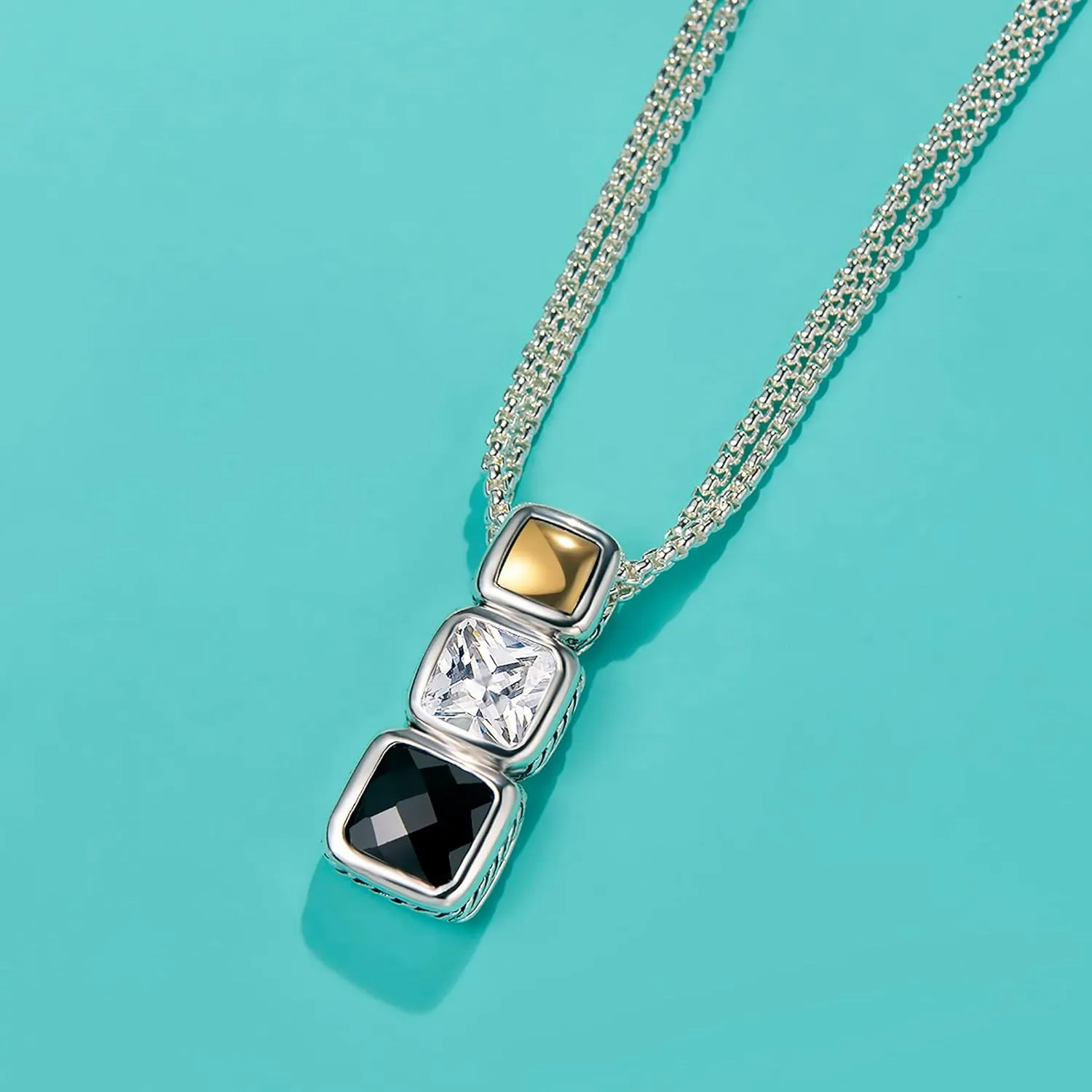 UNY JEWEL Make a Statement Square Princess Cut CZ Designer Inspired 2.5mm Box Chain 45CM 5CM Extension Women Necklace Pendant