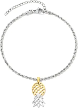 Upside Down Pineapple Anklet, Upside Down Pineapple Pendant Ankle Bracelet, Upside Down Pineapple Swinger Anklet (Gold/Silver Combo)