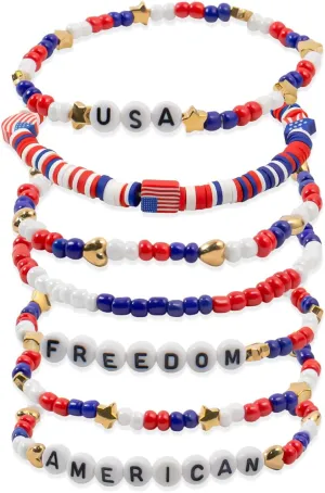USA Women'S Bracelet Stretch Beaded Bracelet Multi-Layered Bracelets Red White And Blue Patriotic Gift Independence Day Jewelry 4th of July Accessories