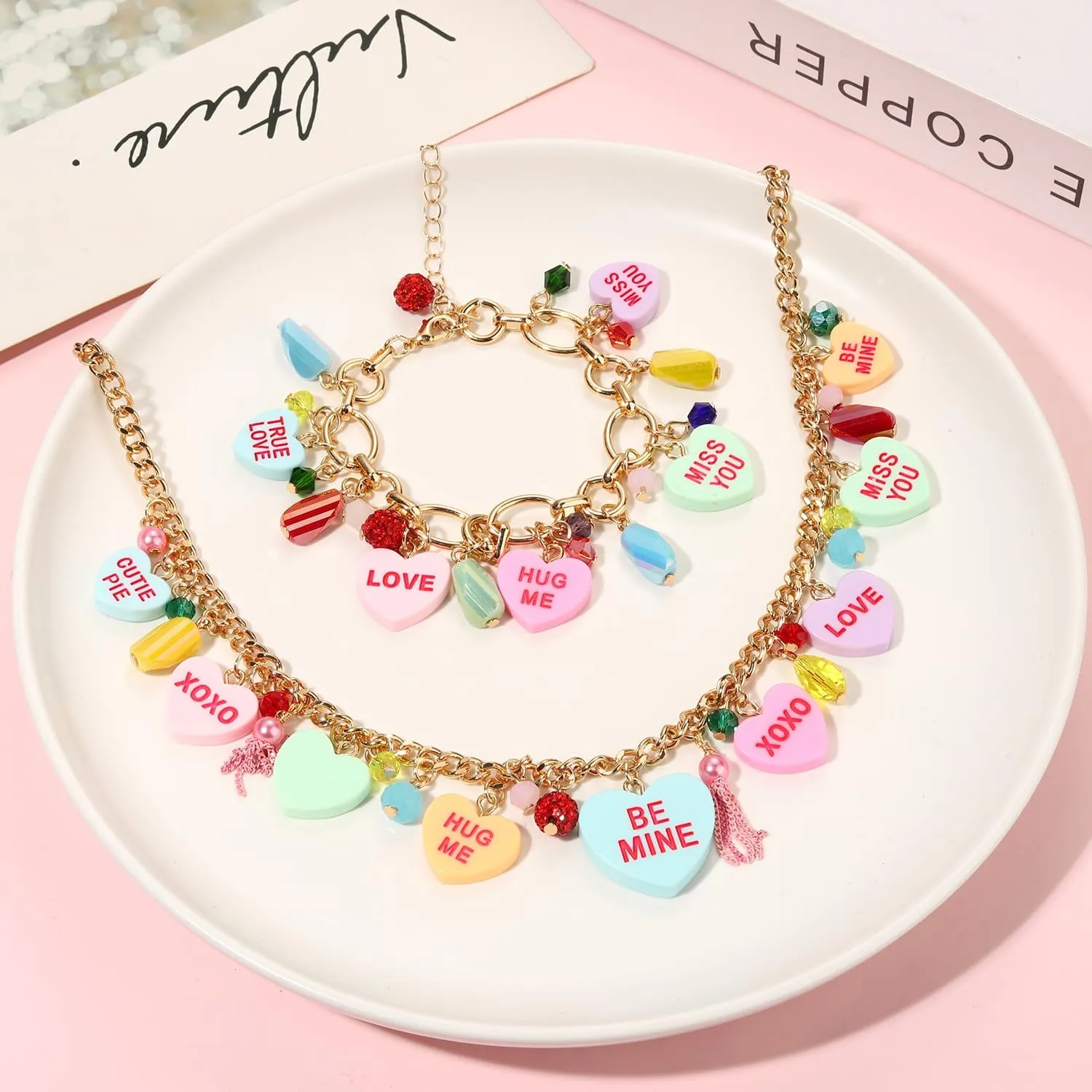 Valentines Day Necklace Earrings for Women LOVE XOXO Conversation Heart Choker Necklace Pink Chunky Link Chain Necklace Valentines Day Outfits Jewelry Gifts Party Favors