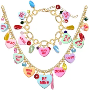 Valentines Day Necklace Earrings for Women LOVE XOXO Conversation Heart Choker Necklace Pink Chunky Link Chain Necklace Valentines Day Outfits Jewelry Gifts Party Favors