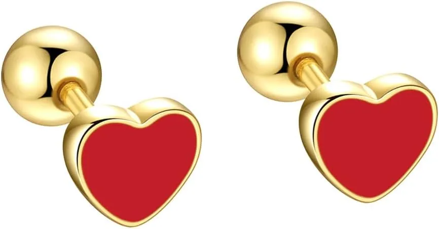Valentines Heart Stud Earrings Red Enamel Tiny Small Stud Earrings for Women Fashionable Minimalist Chic Heart-shaped Earrings
